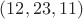 $(12,23,11)$