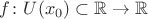 ${\displaystyle f\colon U(x_{0})\subset \mathbb {R} \to \mathbb {R} }$