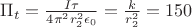 $\Pi_{t}=\frac{I \tau}{4 \pi^2 r_{2}^2 \epsilon_{0}}=\frac{k}{r_{2}^2}=150$