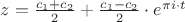 $z=\frac{c_1+c_2}2+\frac{c_1-c_2}2\cdot e^{\pi i\cdot t}$ $z=\frac{c_1+c_2}2+\frac{c_1-c_2}2\cdot e^{\pi i\cdot t}$