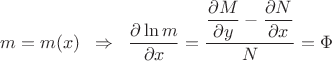 $m=m(x)\;\;\Rightarrow \;\;\dfrac{\partial \ln m}{\partial x}=\dfrac{\dfrac{\partial M}{\partial y}-\dfrac{\partial N}{\partial x}}{N}=\Phi$