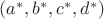 $(a^\ast,b^\ast,c^\ast,d^\ast)$ $(a^\ast,b^\ast,c^\ast,d^\ast)$