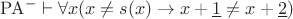 $\mathrm{PA}^- \vdash \forall x(x \neq s(x) \rightarrow x + \underline{1} \neq x + \underline{2})$