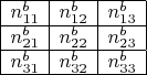 $\begin{array}{|c|c|c|}\hline n^b_{11} & n^b_{12} & n^b_{13}   \\ \hline n^b_{21}  & n^b_{22} & n^b_{23} \\  \hline n^b_{31} & n^b_{32}& n^b_{33}  \\ \hline \end{array}$