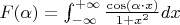 $F(\alpha)= \int_{-\infty}^{+\infty}\tfrac {\cos(\alpha \cdot x)}{1+x^2}dx$
