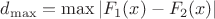 $d_{\max}=\max{|F_1(x)-F_2(x)|}$