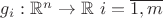 $\[{g_i}:{\mathbb{R}^n} \to \mathbb{R}{\text{  }}i = \overline {1,m} \]$