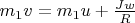 $m_1v = m_1u + \frac{Jw}{R}$