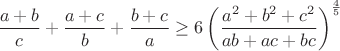 $$\frac{a+b}{c}+\frac{a+c}{b}+\frac{b+c}{a}\geq6\left(\frac{a^2+b^2+c^2}{ab+ac+bc}\right)^{\frac{4}{5}}$$