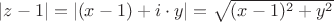 $|z-1|=|(x-1)+i \cdot y| = \sqrt{(x-1)^2+y^2}$
