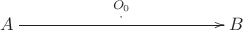 $\xymatrix{A\ar[rrrr]^(.5){\begin{smallmatrix}O_0\\ \cdot\end{smallmatrix}}&&&&B}$