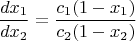 $$\frac{dx_1}{dx_2}=\frac{c_1 (1-x_1)}{c_2(1-x_2)}$$