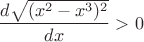 $$  \frac{d \sqrt{(x^2-x^3)^2}} {dx} > 0$$