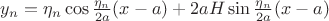 $y_{n}=\eta_{n}\cos{\frac{\eta_{n}}{2a}(x-a)}+2aH\sin{\frac{\eta_{n}}{2a}(x-a)}$