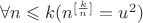 $\forall n\leqslant k (n^{[\frac{k}{n}]}=u^2)$