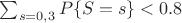 $\sum_{s=0,3}{P\{S=s\}} < 0.8$ $\sum_{s=0,3}{P\{S=s\}} < 0.8$