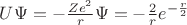 $U\Psi=-\frac{Ze^2}{r}\Psi=-\frac{2}{r}e^{-\frac{r}{2}}$