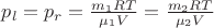$ p_l = p_r = \frac{m_1 RT}{\mu_1 V} = \frac{m_2 RT}{\mu_2 V} $