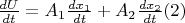 $\frac{dU}{dt}=A_1\frac{dx_1}{dt}+A_2\frac{dx_2}{dt}\eqno(2)$