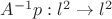 $A^{-1}p:l^2\to l^2$