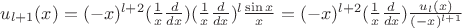 $u_{l+1}(x) =  (-x)^{l+2} (\frac{1}{x}\frac{d}{dx}) (\frac{1}{x}\frac{d}{dx})^{l} \frac{\sin x}{x} = (-x)^{l+2} (\frac{1}{x}\frac{d}{dx}) \frac{u_l(x)}{(-x)^{l+1}} $