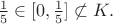 $\frac 15 \in [0, \frac 15] \not \subset K.$