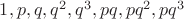 $1,p,q,q^2,q^3,pq,pq^2,pq^3$
