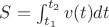 $S = \int_{t_1}^{t_2} v(t) dt$