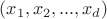 $(x_1,x_2,...,x_d)$