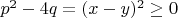 $p^2-4q=(x-y)^2\ge 0$