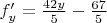$f'_y = \frac{42y}{5}  - \frac{67}{5} $