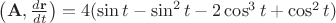 $\left(\mathbf A, \frac{d\mathbf r}{dt}\right)=4(\sin t-\sin^2 t-2\cos^3 t+\cos^2 t)$