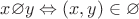 $x\varnothing y\Leftrightarrow (x,y)\in \varnothing$