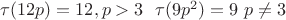 $\tau(12p)=12, p>3 \ \ \tau(9p^2)=9 \ p\not=3$