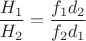 $\dfrac{H_1}{H_2}=\dfrac{f_1d_2}{f_2d_1}$
