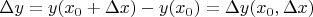 $\Delta y=y(x_0+ \Delta x) - y(x_0)=\Delta y(x_0,\Delta x)$