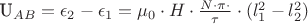 U_{AB} = \epsilon_2 - \epsilon_1 = \mu_0 \cdot H \cdot \frac{N \cdot \pi \cdot }{\tau} \cdot (l^2_1-l^2_2)