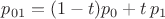 $p_{01} = (1-t) p_0 + t\,p_1$