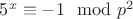 $5^x \equiv -1 \mod p^2$