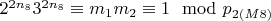 $2 ^ {2n_8}  3 ^ {2n_8}\equiv m_1m_2\equiv 1\mod p_ {2(M8)} $