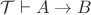 $\mathcal{T} \vdash A \to B$