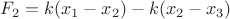 $F_2=k(x_1-x_2)-k(x_2-x_3)$