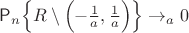 $\mathsf{P}_n\Bigl\{R\setminus \Bigl(-\frac{1}{a},\frac{1}{a}\Bigr)\Bigr\} \to_a 0$