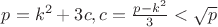 $p=k^2+3c, c=\frac{p-k^2}{3}<\sqrt p$