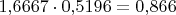 ${1{,}6667}\cdot{0{,}5196}=0{,}866$