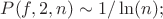 $P(f,2,n)\sim1/\ln(n);$