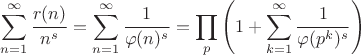 $$\sum_{n=1}^\infty\frac{r(n)}{n^s}=\sum_{n=1}^\infty\frac1{\varphi(n)^s}=\prod_p\left(1+\sum_{k=1}^{\infty}\frac1{\varphi(p^k)^s}\right)$$