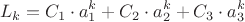 $$L_k = C_1 \cdot a_1^{k} + C_2 \cdot a_2^{k} + C_3 \cdot a_3^{k}$$