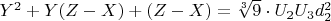 $Y^2 + Y(Z-X) + (Z- X) =\sqrt[3]{9}\cdot U_2U_3d_2^2$