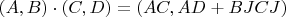 $(A, B)\cdot (C, D) = (AC, AD + BJCJ)$